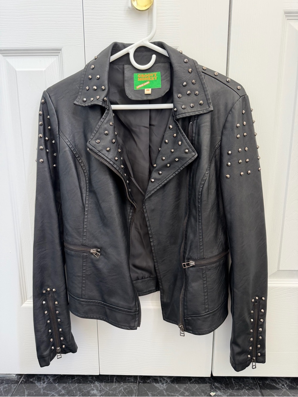 groove Black Studded Faux Leather Biker Jacket